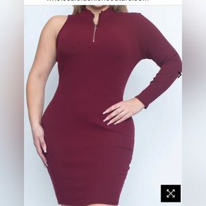 NWOT Zenobia Plus Size  1/4 zip Mock Neck Burgundy Bodycon Mini Dress Y2K